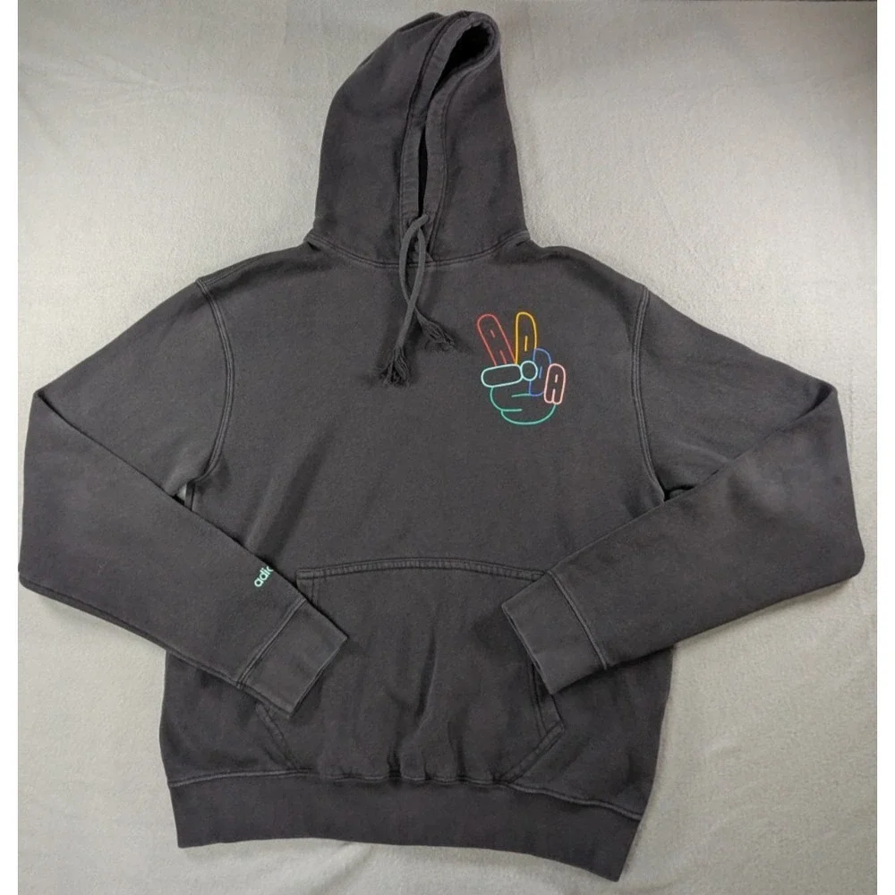 Adidas Originals Men's Small Black Peace Sign Graphic Hoodie Sweatshirt 02/22